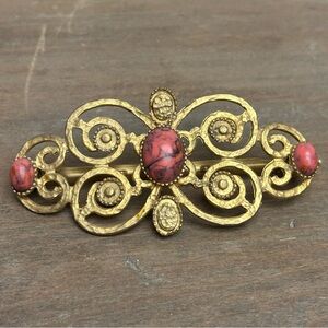 Art Nouveau antique gold tone filigree flower barrette